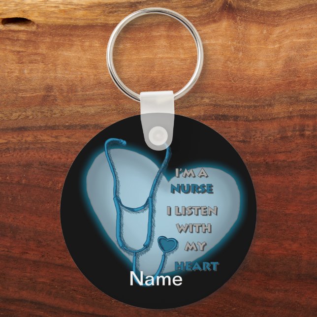 Big blue heart nurse  keychain (Front)