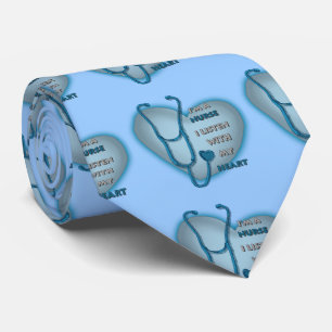 Big blue heart nurse tie