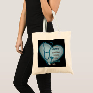 Big blue heart nurse tote bag