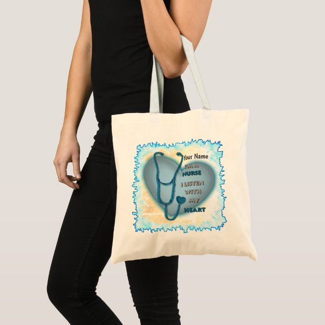 Big blue heart nurse  tote bag (Front (Product))