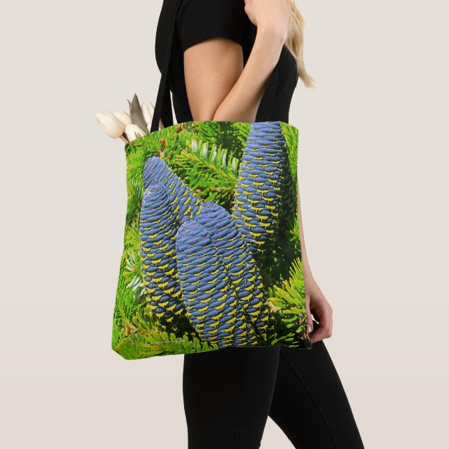 Big Blue Korean Fir Cones Tote Bag (Close Up)