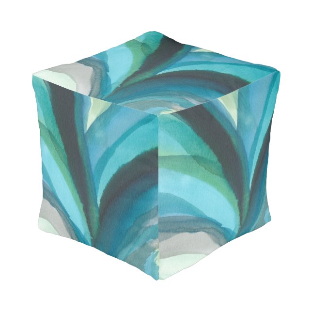 Big Blue Leaf I Pouf (Angled Front)