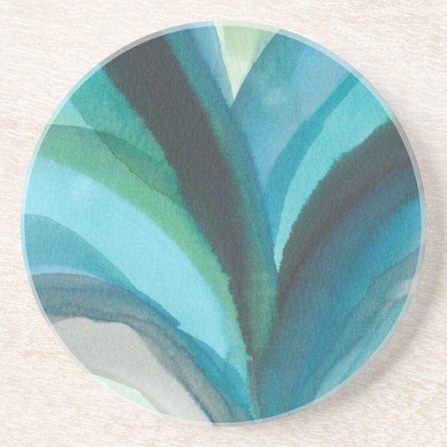 Big Blue Leaf I Sandstone Coaster (Front)