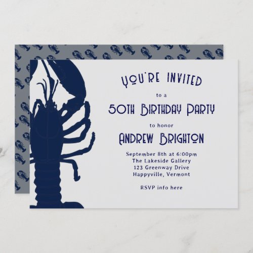 Big Blue Lobster His Birthday Party Invitation