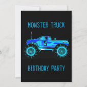Big Blue Monster Truck Birthday Party Invitations (Back)