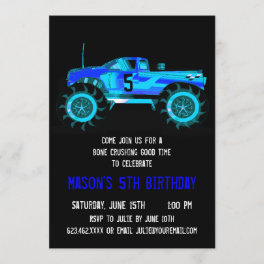 Big Blue Monster Truck Birthday Party Invitations