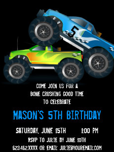 monster truck birthday invitations zazzle