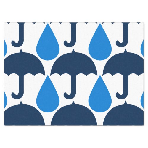 Big Blue Raindrops and Umbrellas Tissue Paper