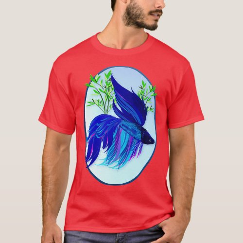 Big Blue Siamese Fighting Fish Oval T_Shirt