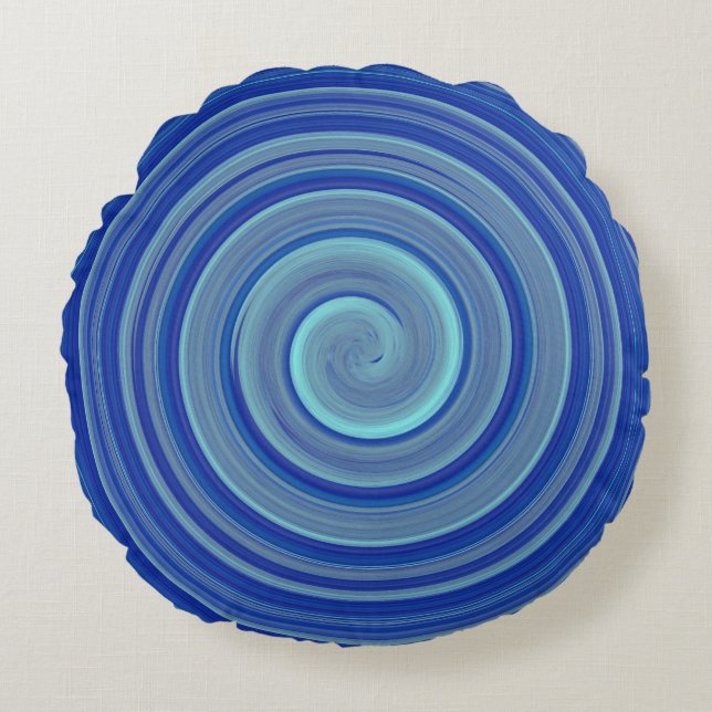 Big blue spiral round pillow (Front)