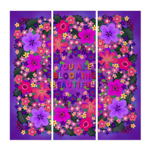 Big Boho Flowers Pink and Purple Triptych