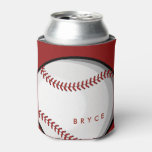 Big Bold Baseball Custom Name Red Can Cooler at Zazzle