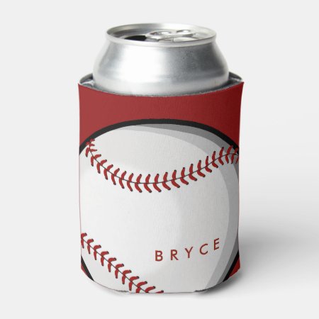 Big Bold Baseball Custom Name Red Can Cooler