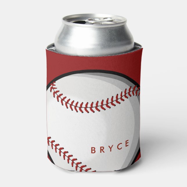 Big Bold Baseball Custom Name Red Can Cooler (Can Front)