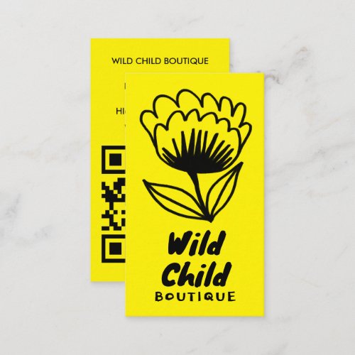 BIG BOLD BLOOM Rustic Minimal Floral QR code  Business Card