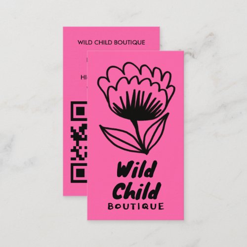 BIG BOLD BLOOM Rustic Minimal Floral QR code  Business Card