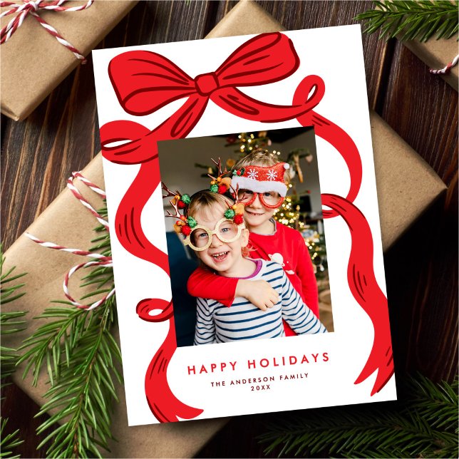 Big Bold Bright Red Bow Christmas Photo Holiday Card (Creator Uploaded)
