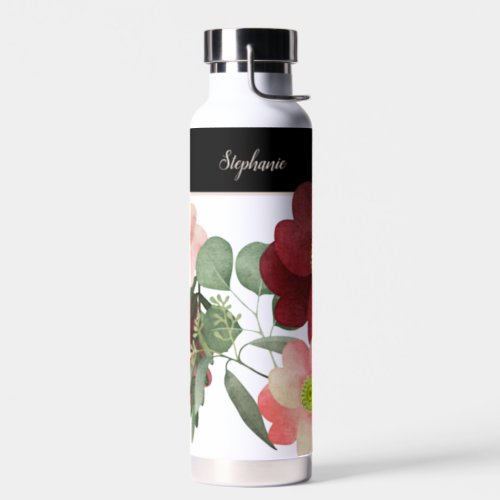 BIG BOLD BURGUNDY FLOWER PERSONALIZED  WATER BOTTLE