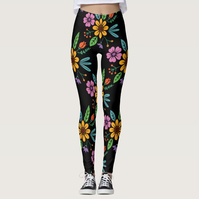 Big Bold Colorful Flowers Leggings (Front)