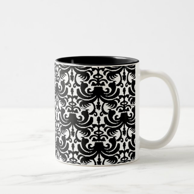 Big Bold Damask (Black) Two-Tone Coffee Mug (Right)