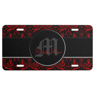 Big Bold Damask (Red) License Plate