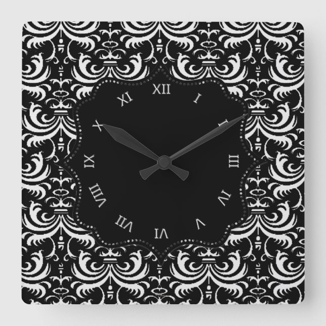 Big Bold Damask (White) Square Wall Clock (Front)