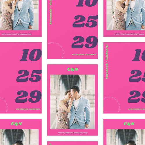 Big  Bold Date Hot Pink Retro Photo Wedding    Save The Date