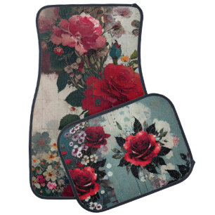 Big Bold Floral In Reds And Pinks Car Floor Mat