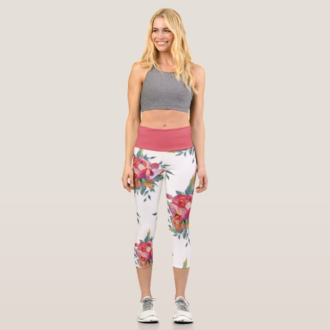 Big Bold Flower Pattern   Capri Leggings (Front)