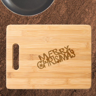 Big Bold Fun Letters Merry Christmas Stars Engraved Cutting Board
