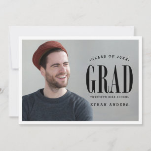 Big Bold Grad White Text Photo Graduation Party Invitation
