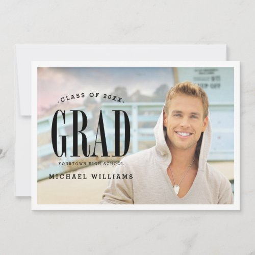 Big Bold Grad | White Text Photo Graduation Party Card