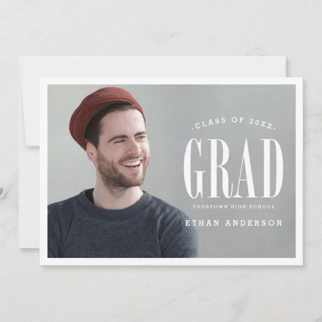Big Bold Grad | White Text Photo Graduation Party Invitation | Zazzle