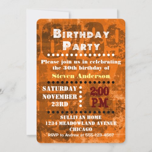 Big Bold Numbers on Brown Orange Birthday Invite