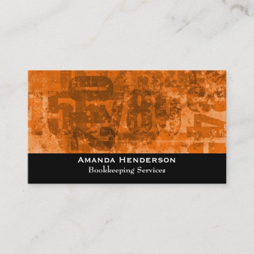 Big Bold Numbers on Brownish Orange Grunge Texture Business Card