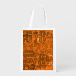 Big Bold Numbers on Brownish Orange Grunge Texture Grocery Bag