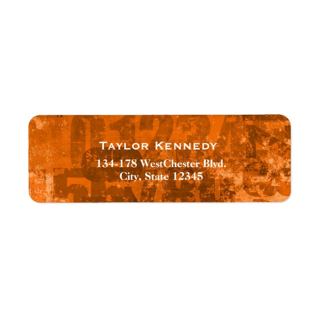 Big Bold Numbers on Brownish Orange Grunge Texture Label (Front)