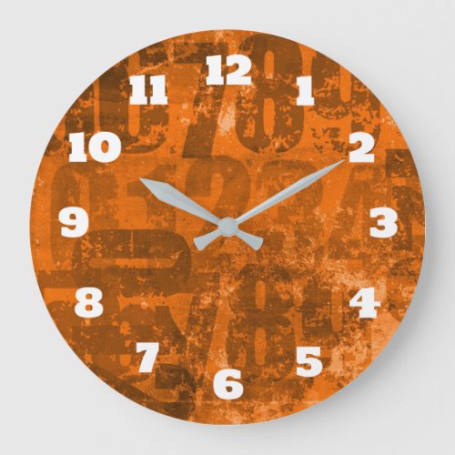 Big Bold Numbers on Brownish Orange Grunge Texture Large Clock