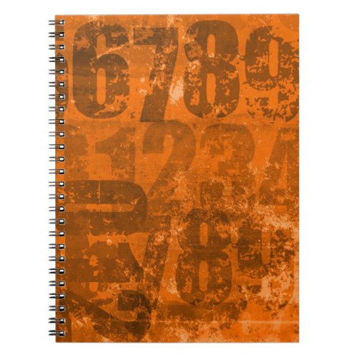 Big Bold Numbers on Brownish Orange Grunge Texture Notebook