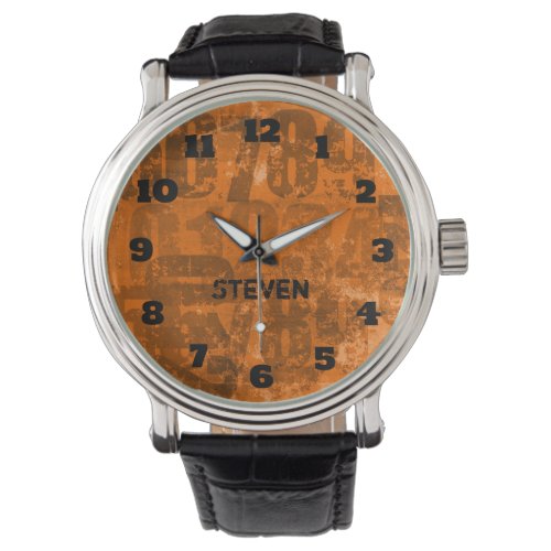 Big Bold Numbers on Brownish Orange Grunge Texture Watch