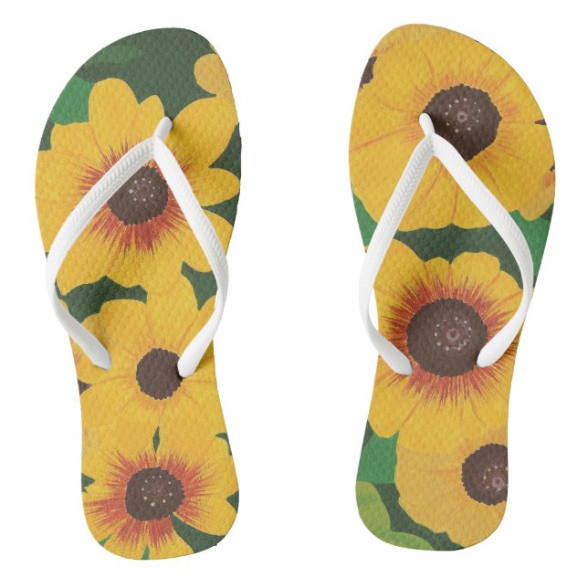 Big Bold Painted Yellow Sunflowers Green FlipFlops (Footbed)
