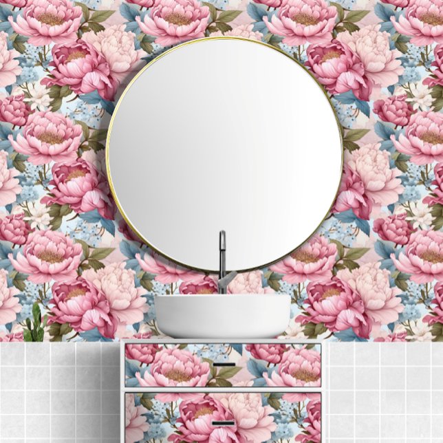 Big Bold Pink Peonies Colorful Pattern Wallpaper (Big Bold Pink Peonies Colorful Pattern Wallpaper from Ricaso. Stunning & elegant for any room)