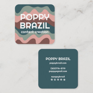 BIG BOLD RETRO Curvy Wavy Stripes Pink Teal Square Business Card