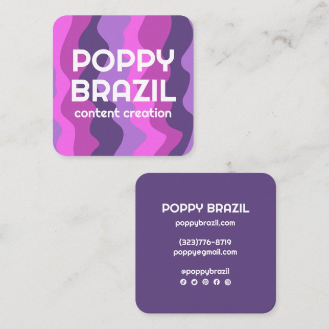BIG BOLD RETRO Curvy Wavy Stripes Purple Pink  Square Business Card (Front/Back)