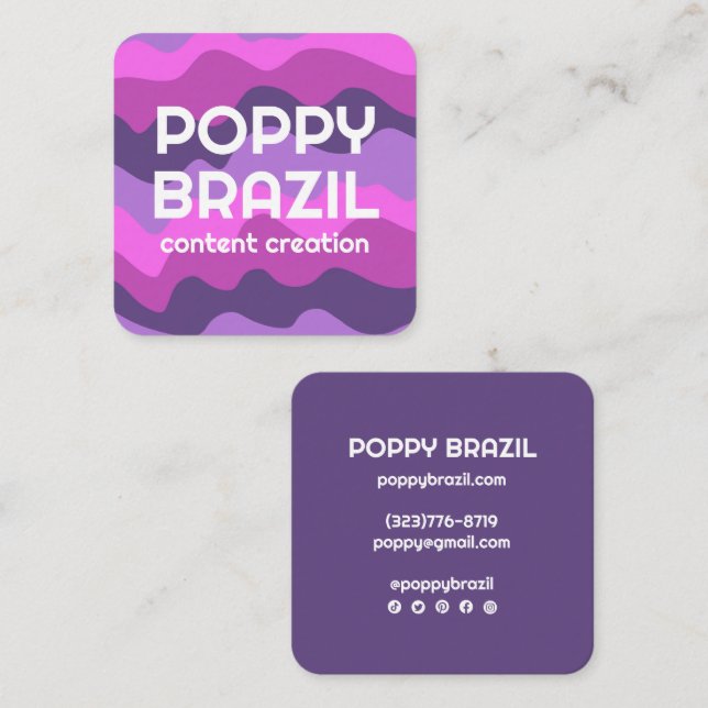 BIG BOLD RETRO Curvy Wavy Stripes Purple Pink Square Business Card (Front/Back)