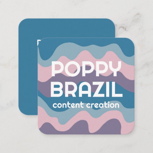 BIG BOLD RETRO Curvy Wavy Stripes Soft Pink Blue Square Business Card