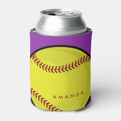Big Bold Softball Custom Name Purple Can Cooler