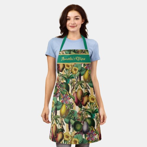 Big Bold Tropical Fruits and Flower Garden Retro A Apron