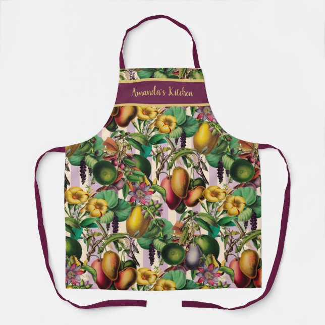 Big Bold Tropical Fruits and Flower Garden Retro A Apron (Front)