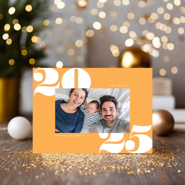 Big Bold Year New Years Photo Marigold Yellow Holiday Card (Creator Uploaded)